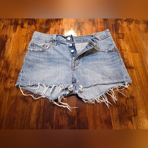 Levi's Pants - Levi's 501 Light Blue Frayed Jean Shorts Size Large Vintage Vibes Boho Summer